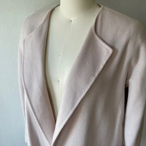 MaxMara Short Coat Light Pink 100% Cashmere Made in Italy Belted Size 12